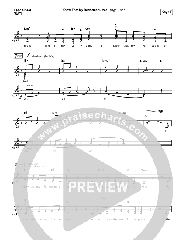 I Know That My Redeemer Lives Lead Sheet (SAT) (Keith & Kristyn Getty / Laura Story)