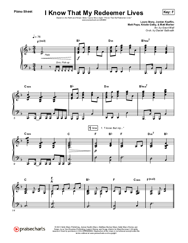 I Know That My Redeemer Lives Piano Sheet (Keith & Kristyn Getty / Laura Story)