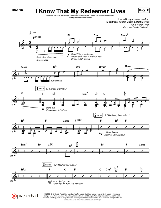 I Know That My Redeemer Lives Rhythm Chart (Keith & Kristyn Getty / Laura Story)