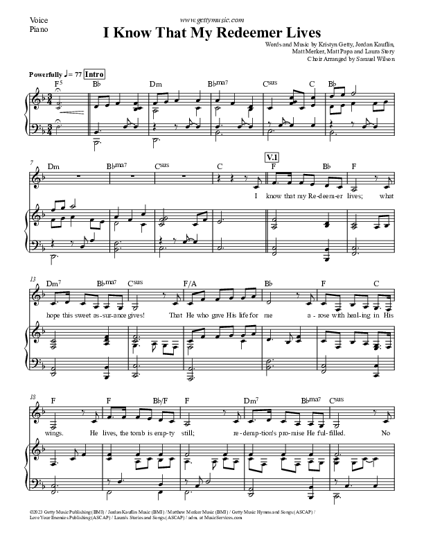 I Know That My Redeemer Lives Rhythm/Melody (Keith & Kristyn Getty / Laura Story)