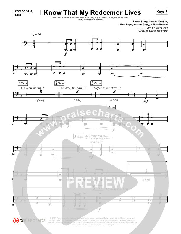 I Know That My Redeemer Lives Trombone 1,2 (Keith & Kristyn Getty / Laura Story)
