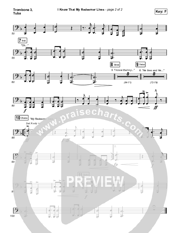 I Know That My Redeemer Lives Trombone 3/Tuba (Keith & Kristyn Getty / Laura Story)