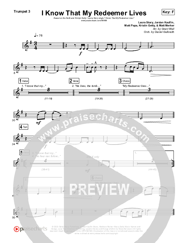 I Know That My Redeemer Lives Trumpet 3 (Keith & Kristyn Getty / Laura Story)