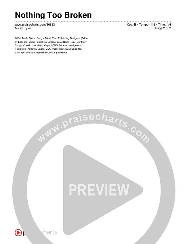 Nothing Too Broken Chords & Lyrics (Micah Tyler)