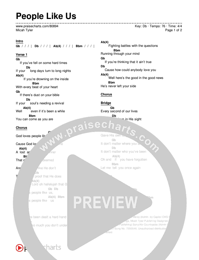 People Like Us Chords & Lyrics (Micah Tyler)