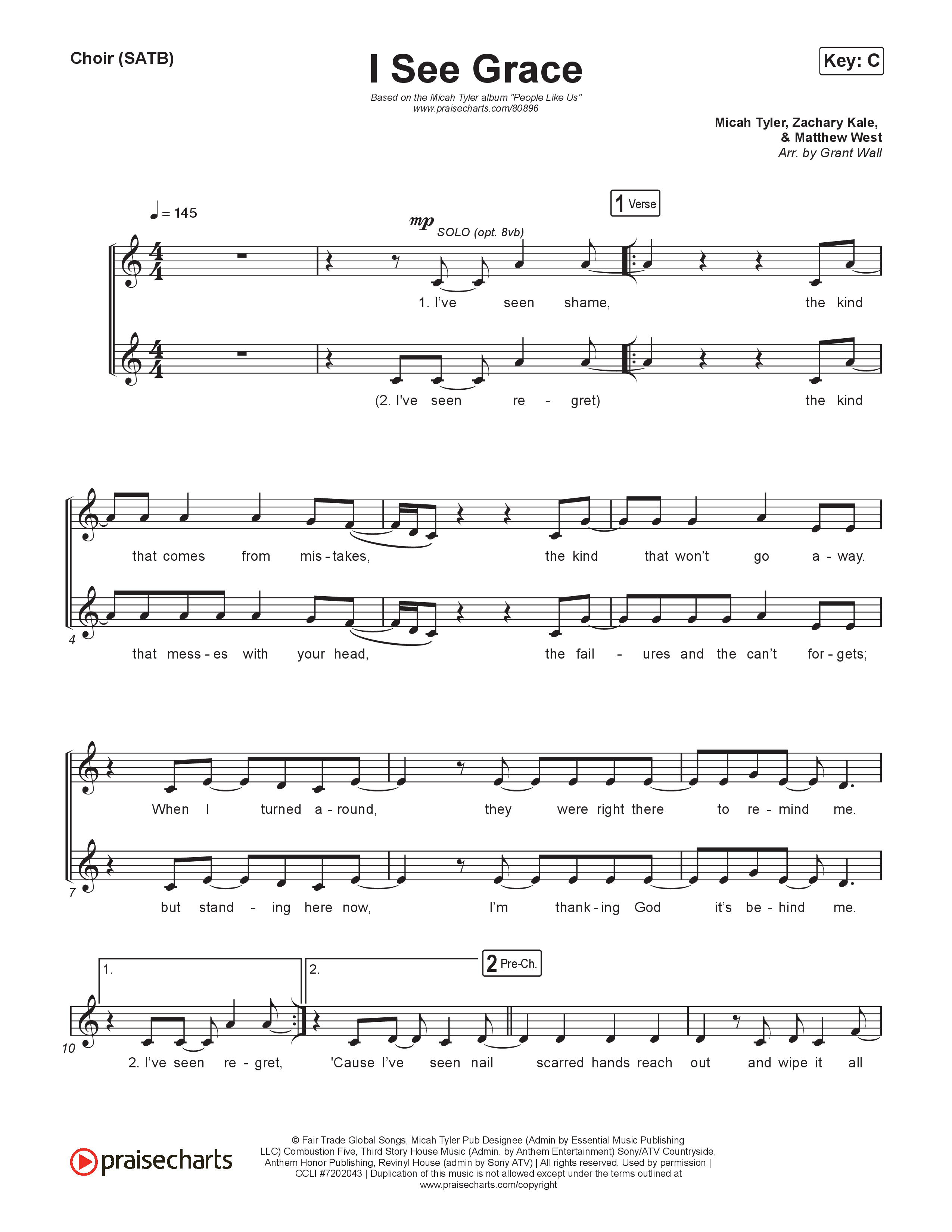 I See Grace Choir Sheet (SATB) (Micah Tyler)