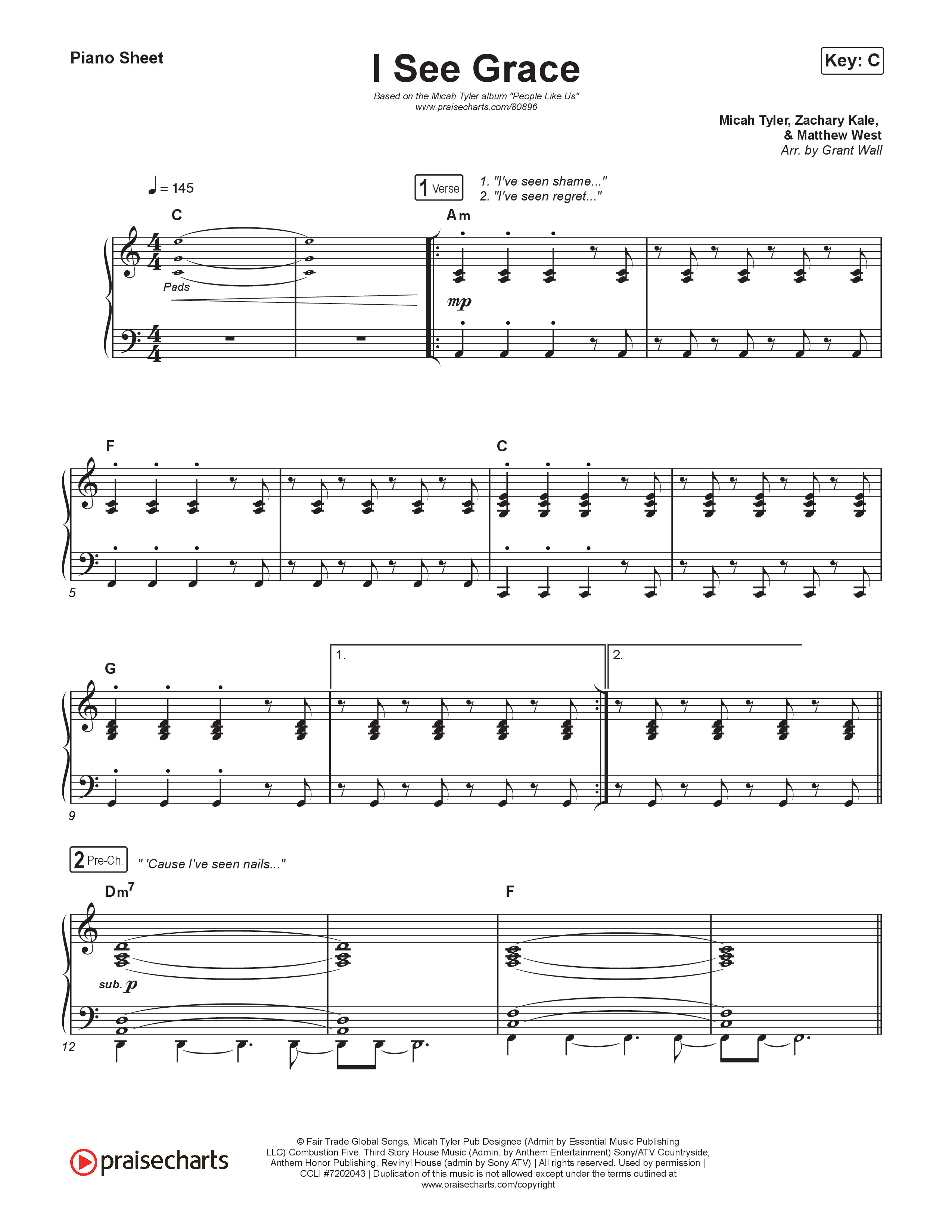 I See Grace Piano Sheet (Micah Tyler)