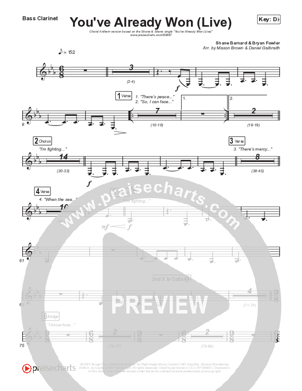 You've Already Won (Choral Anthem SATB) Bass Clarinet (Shane & Shane / Arr. Mason Brown)