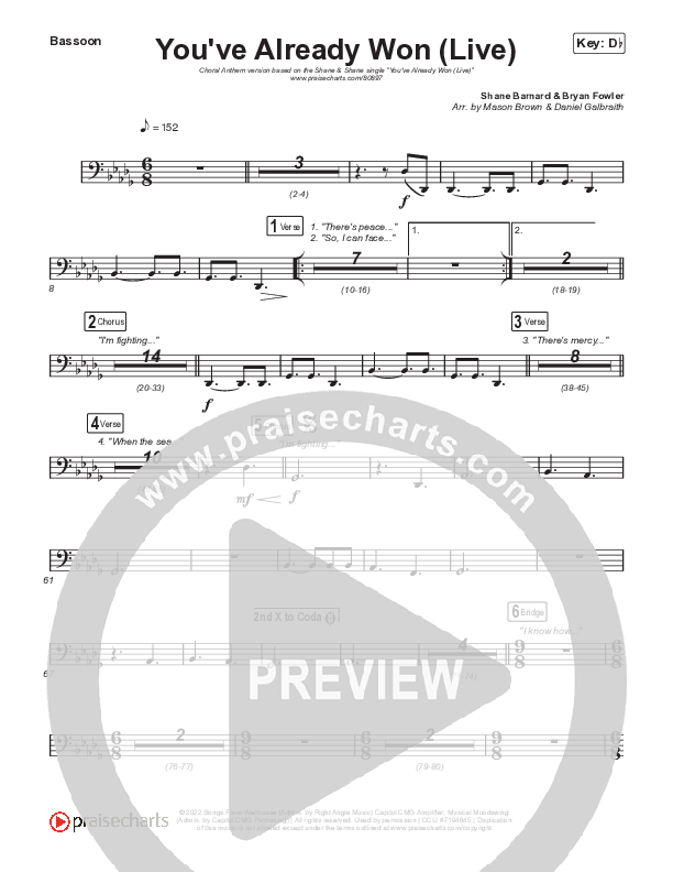 You've Already Won (Choral Anthem SATB) Bassoon (Shane & Shane / Arr. Mason Brown)