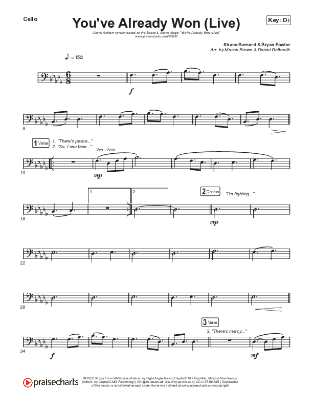 You've Already Won (Choral Anthem SATB) Cello (Shane & Shane / Arr. Mason Brown)