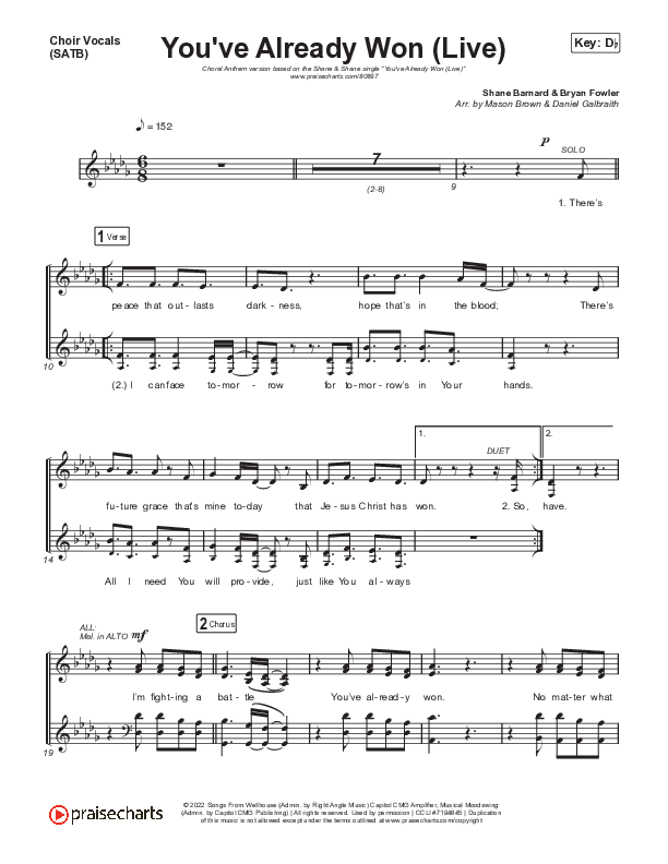 You've Already Won (Choral Anthem SATB) Choir Sheet (SATB) (Shane & Shane / Arr. Mason Brown)