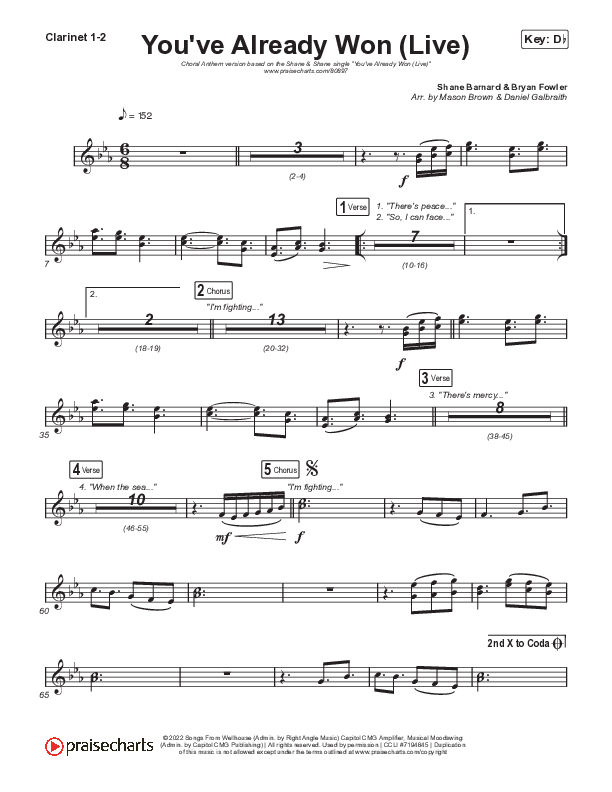 You've Already Won (Choral Anthem SATB) Clarinet 1,2 (Shane & Shane / Arr. Mason Brown)