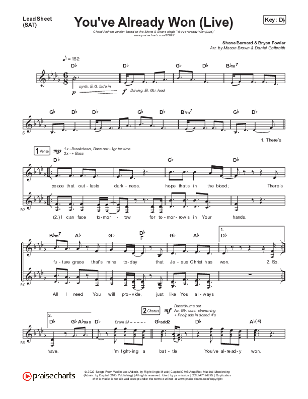 You've Already Won (Choral Anthem SATB) Lead Sheet (SAT) (Shane & Shane / Arr. Mason Brown)