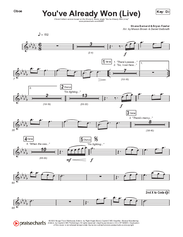 You've Already Won (Choral Anthem SATB) Oboe (Shane & Shane / Arr. Mason Brown)