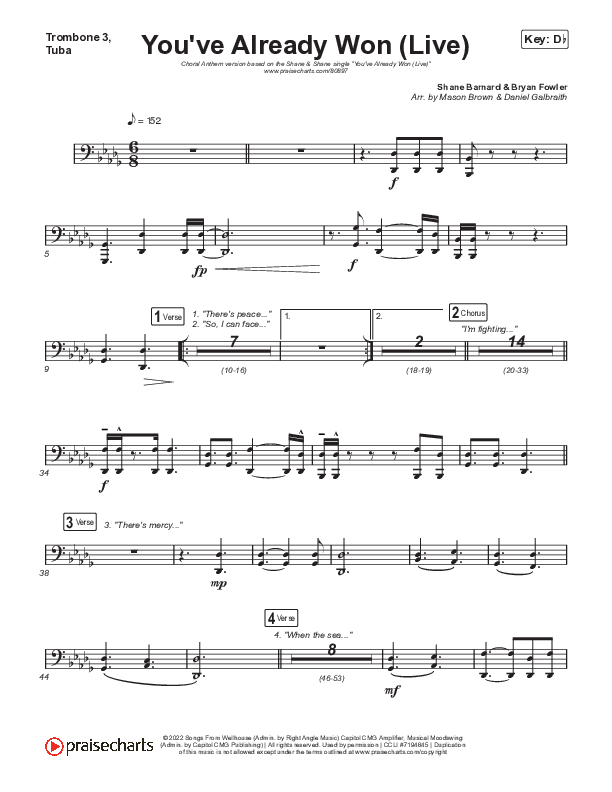 You've Already Won (Choral Anthem SATB) Trombone 3/Tuba (Shane & Shane / Arr. Mason Brown)