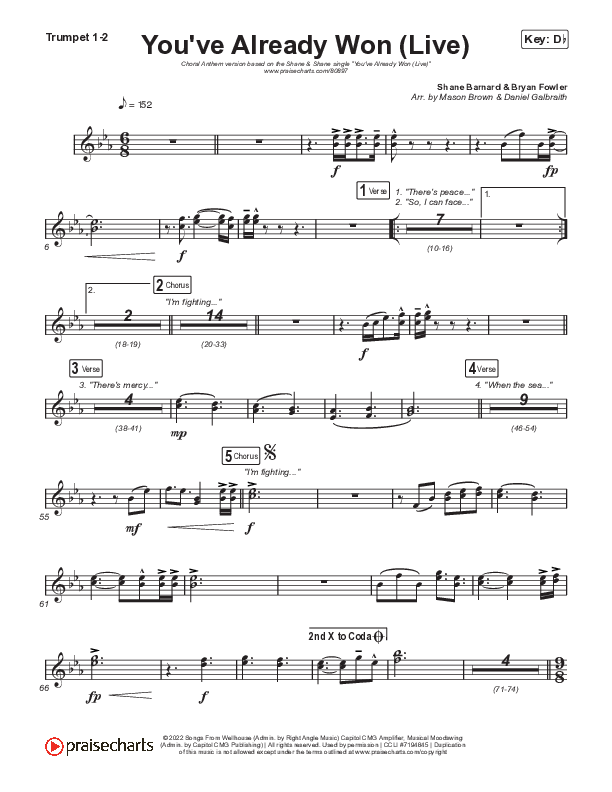 You've Already Won (Choral Anthem SATB) Trumpet 1,2 (Shane & Shane / Arr. Mason Brown)
