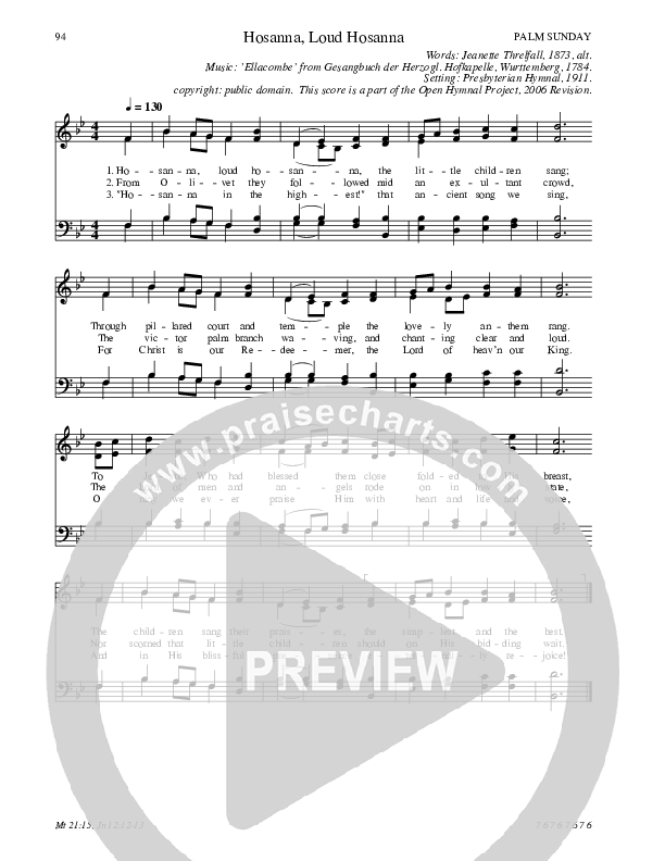 Hosanna Loud Hosanna Hymn Sheet (SATB) (Traditional Hymn)