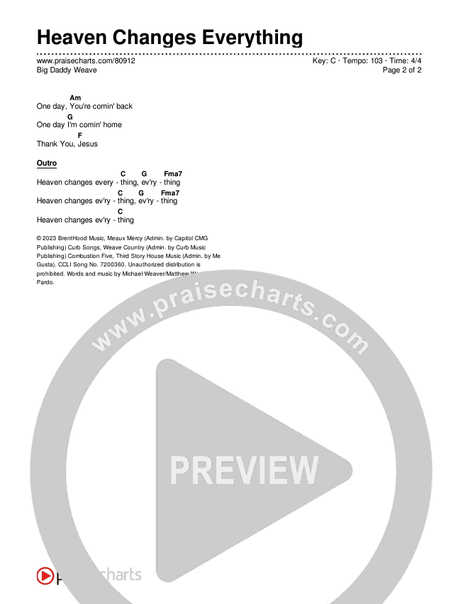 Heaven Changes Everything Chords & Lyrics (Big Daddy Weave)