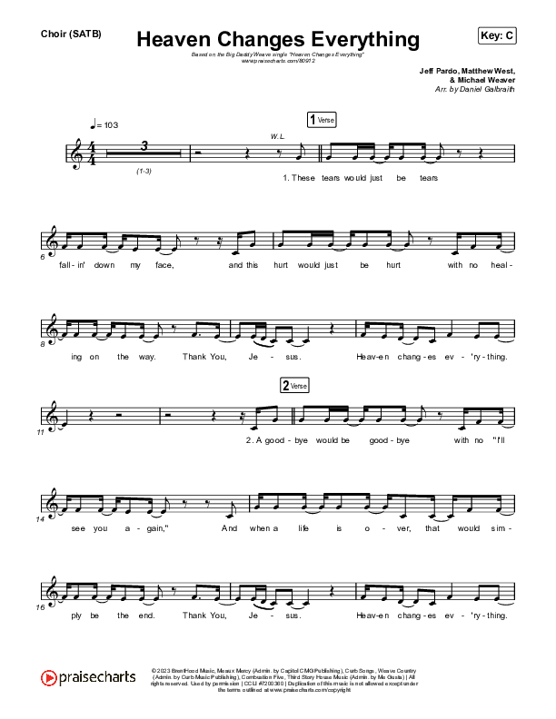 Heaven Changes Everything Vocal Sheet (SATB) (Big Daddy Weave)
