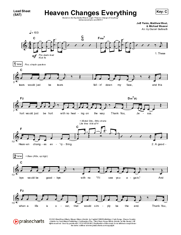 Heaven Changes Everything Lead Sheet (SAT) (Big Daddy Weave)