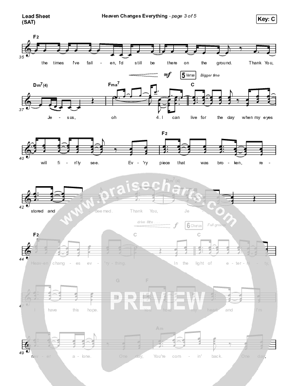 Heaven Changes Everything Lead Sheet (SAT) (Big Daddy Weave)