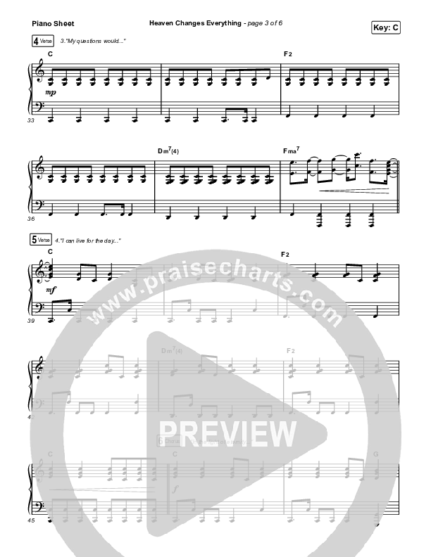 Heaven Changes Everything Piano Sheet (Big Daddy Weave)