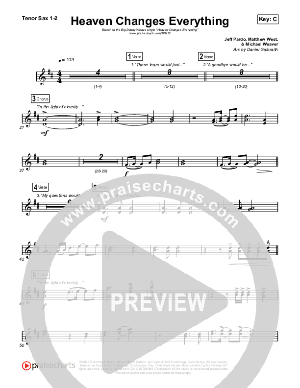 Heaven Changes Everything Tenor Sax 1/2 (Big Daddy Weave)