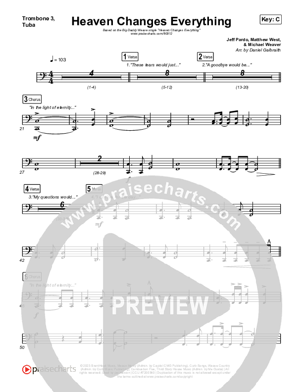 Heaven Changes Everything Trombone 3/Tuba (Big Daddy Weave)
