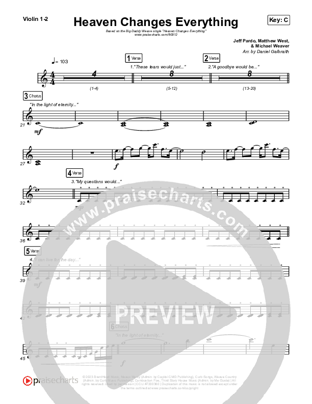 Heaven Changes Everything Violin 1/2 (Big Daddy Weave)