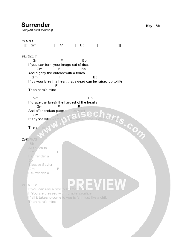 Surrender (Live) Chords PDF (Canyon Hills Worship) PraiseCharts
