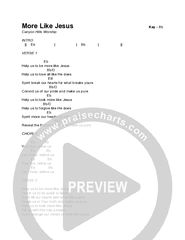 More Like Jesus (Live) Chord Chart (Canyon Hills Worship)