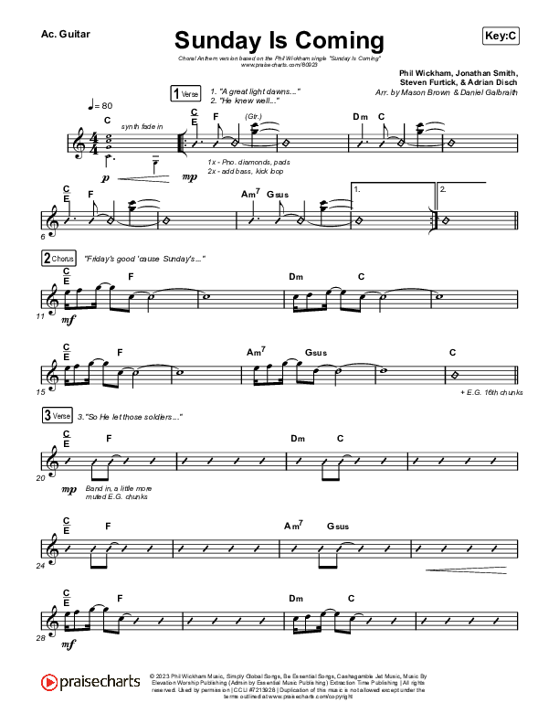 Sunday Is Coming (Choral Anthem SATB) Acoustic Guitar (Phil Wickham / Arr. Mason Brown)