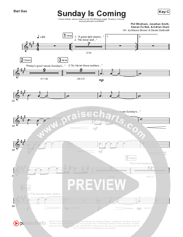 Sunday Is Coming (Choral Anthem SATB) Bari Sax (Phil Wickham / Arr. Mason Brown)