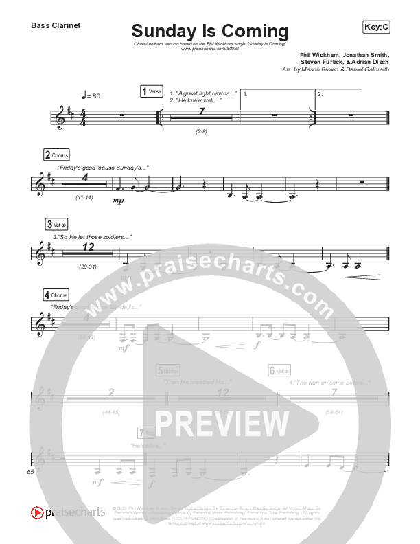 Sunday Is Coming (Choral Anthem SATB) Bass Clarinet (Phil Wickham / Arr. Mason Brown)