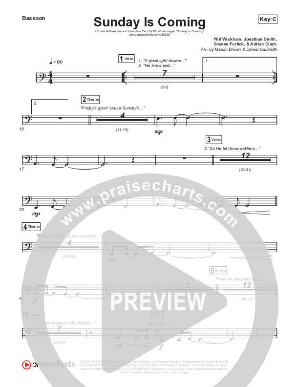 Sunday Is Coming (Choral Anthem SATB) Bassoon (Phil Wickham / Arr. Mason Brown)