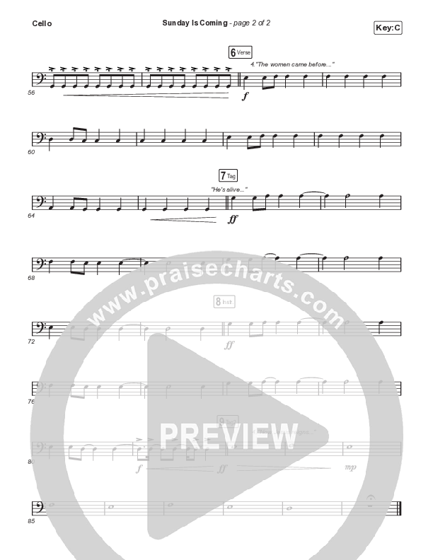 Sunday Is Coming (Choral Anthem SATB) Cello (Phil Wickham / Arr. Mason Brown)