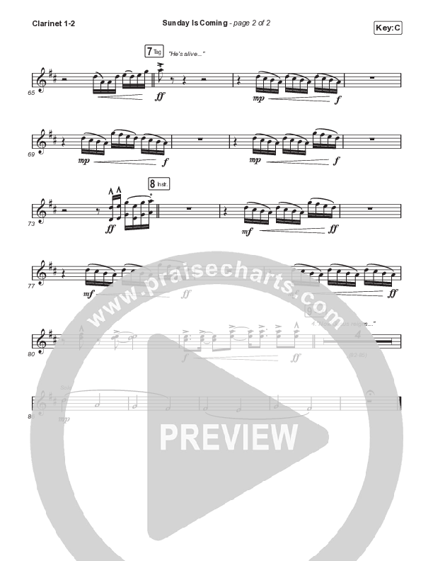 Sunday Is Coming (Choral Anthem SATB) Clarinet 1/2 (Phil Wickham / Arr. Mason Brown)