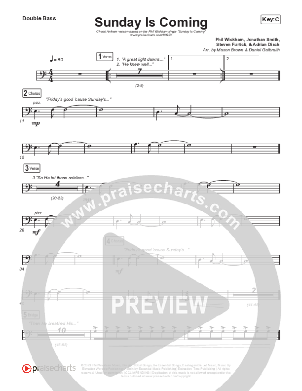 Sunday Is Coming (Choral Anthem SATB) String Bass (Phil Wickham / Arr. Mason Brown)
