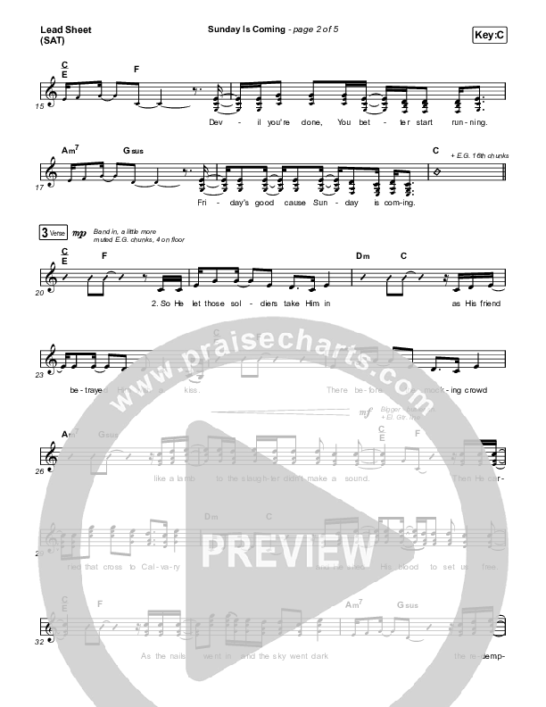 Sunday Is Coming (Choral Anthem SATB) Lead Sheet (SAT) (Phil Wickham / Arr. Mason Brown)