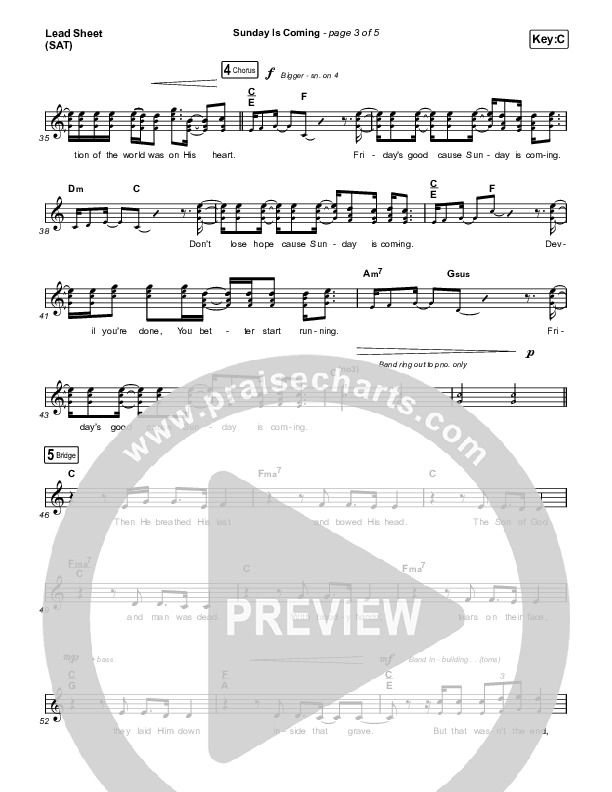 Sunday Is Coming (Choral Anthem SATB) Lead Sheet (SAT) (Phil Wickham / Arr. Mason Brown)