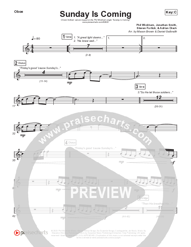 Sunday Is Coming (Choral Anthem SATB) Wind Pack (Phil Wickham / Arr. Mason Brown)