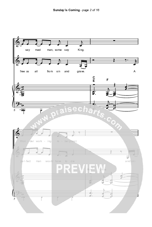 Sunday Is Coming (Choral Anthem SATB) Octavo (SATB & Pno) (Phil Wickham / Arr. Mason Brown)