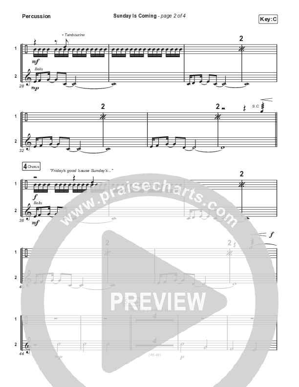 Sunday Is Coming (Choral Anthem SATB) Percussion (Phil Wickham / Arr. Mason Brown)