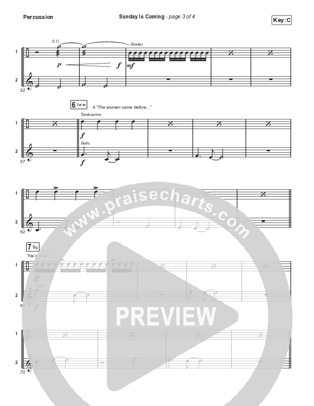 Sunday Is Coming (Choral Anthem SATB) Percussion (Phil Wickham / Arr. Mason Brown)