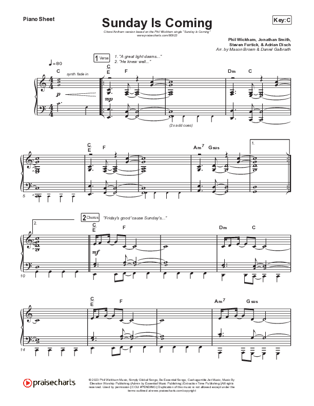Sunday Is Coming (Choral Anthem SATB) Piano Sheet (Phil Wickham / Arr. Mason Brown)