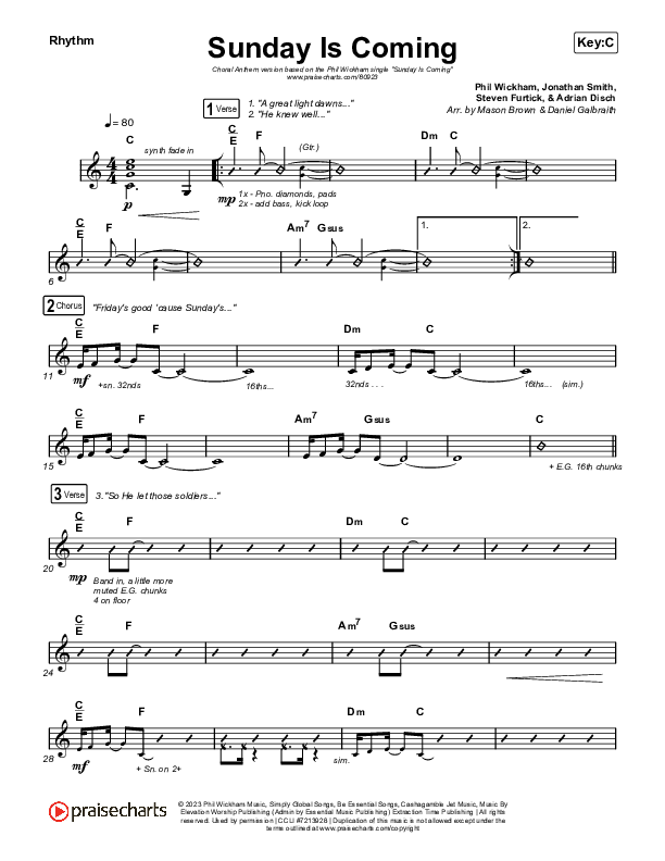 Sunday Is Coming (Choral Anthem SATB) Rhythm Chart (Phil Wickham / Arr. Mason Brown)