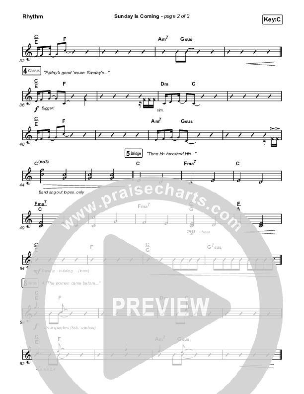 Sunday Is Coming (Choral Anthem SATB) Rhythm Chart (Phil Wickham / Arr. Mason Brown)