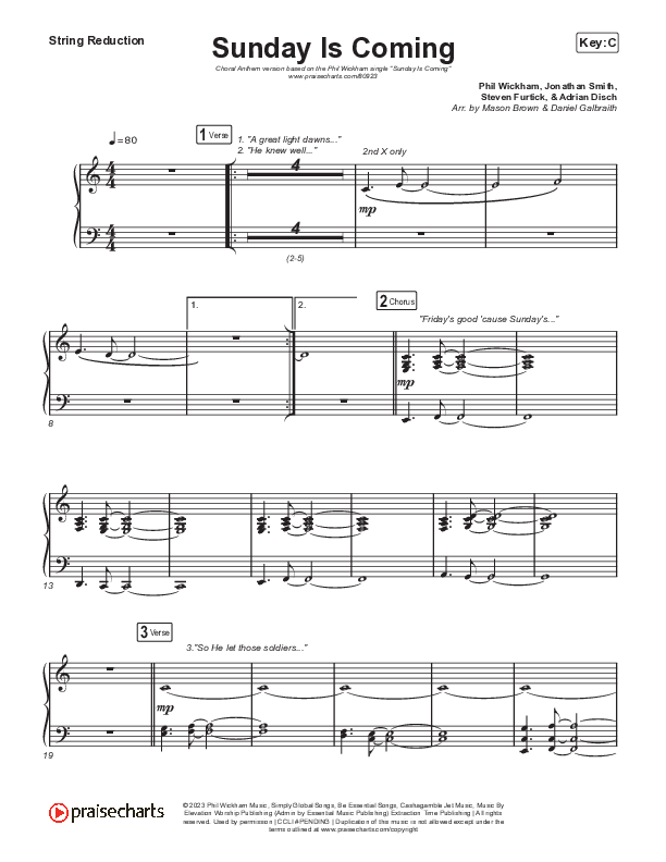 Sunday Is Coming (Choral Anthem SATB) String Reduction (Phil Wickham / Arr. Mason Brown)