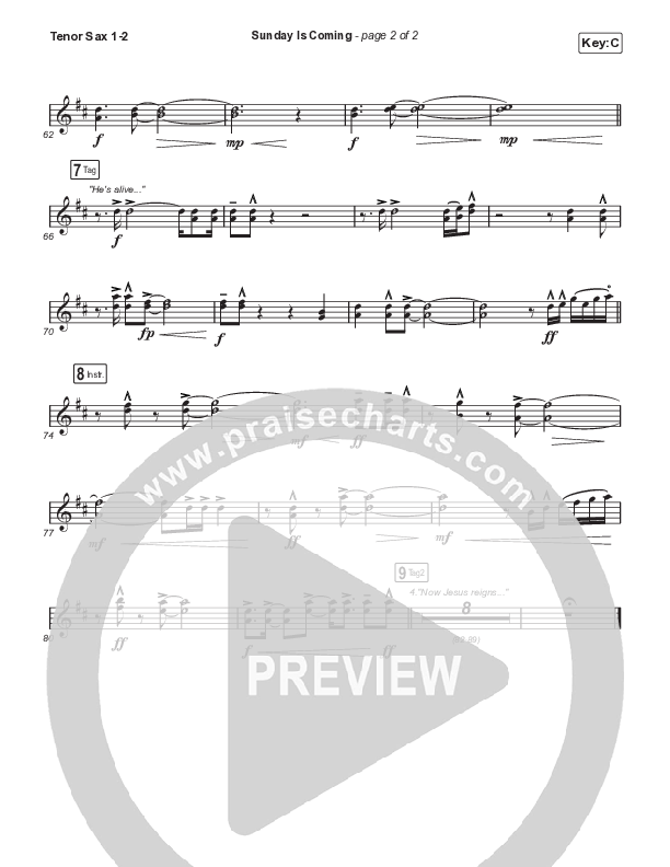 Sunday Is Coming (Choral Anthem SATB) Tenor Sax 1,2 (Phil Wickham / Arr. Mason Brown)