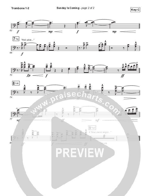 Sunday Is Coming (Choral Anthem SATB) Trombone 1,2 (Phil Wickham / Arr. Mason Brown)